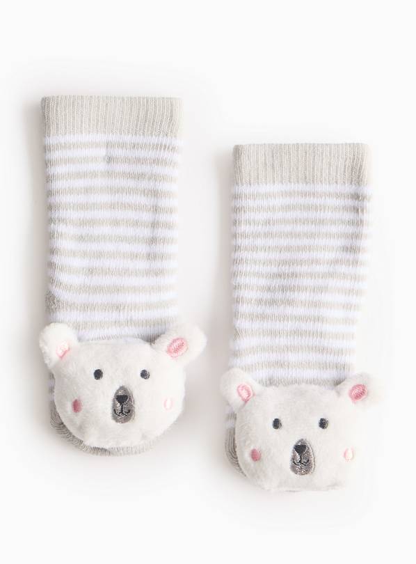 Grey Striped Polar Bear Rattle Socks 12-24 months